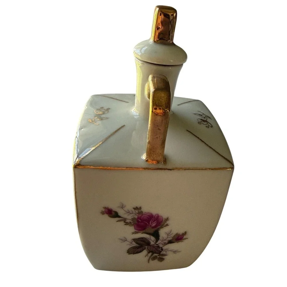 Vintage Porcelain Vanity Bottle Gold Handle Stopper Japan Floral Grandmillennial